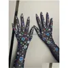 Accessoires de danse Vêtements de scène Porter des strass en maille transparente Gants longs Danseur Performance Femmes Célébrer la fête d'anniversaire de bal D Dhoqc