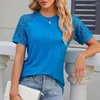 Damesblouses Dames T-shirt Casual top Stijlvolle zomertops Geplooid O-hals T-shirt met mesh Kanten details Raglanmouwen Voor A