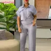 LKF Casual Womens Set Polo Collar Short Sleeve Shirt Wide Leg Pants Minimalist Style Two Piece 240327