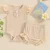 Ensembles de vêtements pour bébés filles, vêtements smockés, barboteuse côtelée, body à volants, short en dentelle, bas, bandeau, tenue d'été