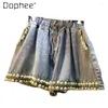 Shorts pour femme pantalons courts 2024 printemps et été exquis strass perlé taille haute minceur jambe large Denim femme