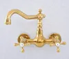 Bathroom Sink Faucets Gold Color Brass 360 Swivel Spout Basin Faucet Dual Handle Hole Kitchen Cold Water Mixer Tap Dsf621