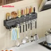 Support de rangement de cuisine couteau multifonctionnel baguettes cuillère pelle étagère murale détachable en acier inoxydable