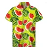 Men's Casual Shirts Colorful Watermelon Graphic Hawaiian Shirt Summer Tops Short Sleeves 3d Printed Fruits Button Men Clothes Lapel Blouse