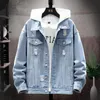 Avec imprimé Ripped Punk Blue Hole Jeans Manteau pour hommes Denim Vestes Homme Menswear Outwear Fi Trendy Low Cost Cowboy Rock 2023 H2GV #