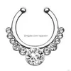 Näsringar studs 17x15mm zirkon falska septum piercing ring hoop för flickor män faux kroppsklipp smycken icke-ombörd droppleverans dhnwj