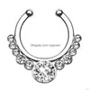 Nasenringe Ohrstecker 17x15mm Zirkon Fake Septum Piercing Ring Hoop für Mädchen Männer Faux Body Clip Schmuck Nicht durchbohrt Drop Lieferung DHNWJ