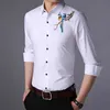 Homme loisirs broderie chemises Lg manches Floral Dres mâle décontracté oiseaux motif vêtements livraison gratuite W6X3 #