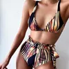 Women's Swimwear Sexy Print Bikini High Waisted Sash Ruched Bandage Swimsuit Women Two-Pieces Brazilian Beach Thong Bikinis Bathing Suit