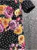 Festklänningar est mode sommarklänning 2024 högkvalitativa kläder kvinnor o-hals polka dot tryck blomma mönster kort ärm svart