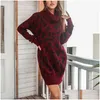 Basic Casual Dresses Fall Women Leopard Print Sweater Dress Turtleneck Mini Long Sleeve Knitted Autumn Vestido Onal4550265 Drop Delive Otgcp