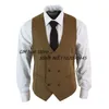 Męska kamizelka Slim Fit Double - Bleded Wool Blend Formal Busin Waistcoat Blazer dla weselnego pana młodego 74dw#