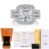 Anéis de cluster 925 anel de prata esterlina luxo diamante jóias 4ct criado moissanite aniversário de casamento conjunto para mulheres finas