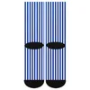 Chaussettes nautiques pour femmes, bas bleus et blancs, rayures verticales, graphique amusant, printemps, antibactérien, unisexe, Skateboard, moyen