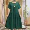 Party Dresses Round Neck Short Sleeve Dress Elegant Women's Summer Midi With Pockets A-line Work For Streetwear