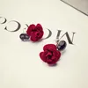 Pendientes de tuerca Flor de Camelia roja gema simulada C Boucle D'oreille colgante de mujer joyería elegante