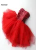 Słodka czerwona krystaliczna tiul krótka sukienki koktajlowe z ramiona różowy mini formalny sukienka imprezowa suknie balowe szata de cocktail5406116