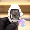 مشاهدة تاريخ مراقبة الميكانيكا الفاخرة ميكانيكا wristwatch نبيذ برميل مشاهدة RM055 سلسلة 2824 تلقائي ميكانيكي أبيض الفخار شريط وات