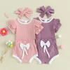 Ensembles de vêtements d'été pour bébés filles, tenues de couleurs contrastées, barboteuse à manches courtes et Shorts, vêtements mignons avec bandeau