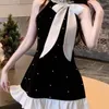 Casual Jurken Matakawa Kralen Strikken Vrouwen Patchwork Ruches Halter Koreaanse Mode Vintage Vestidos Mujer Lente Zomer Mini Jurk