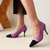 Sapatos de vestido Oversized incrustado Pearl Scrub Flock Material Bombas Super Stiletto Heel Colorblock Estilo Japonês Mulheres