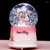 Decorative Figurines Valentine Snow Globe Music Box Light Up Couple Snowglobe Cute Crystal Ball With Cartoon Statue