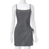 Casual Kleider Glänzende Pailletten Sommer Cami Kleid Damen Tie-Up Hosenträger Seite Hohl-Out Rückenfreies Mini Bodycon Für Party Nachtclub