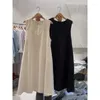 Vestidos de festa verão 2024 moda feminina plissado sem mangas tanque longo casual sólido plus size sexy com decote em v pulôver vestido c32