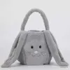 Paniers de rangement Mignon lapin de Pâques panier longue oreille en peluche sac à main oeufs bonbons paniers joyeux pâques fête décor pour enfants sac fourre-tout à fond rond