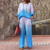 Set da due pezzi in cotone e lino sfumato da donna Camicia casual a maniche lunghe primaverile Pantaloni a gamba larga Completo estivo Abito retrò allentato 240327