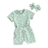 Kleidungssets Kleinkind Baby Mädchen Sommer Trim Outfits Gänseblümchen Rüschen Kurzarm T-Shirts Tops Elastische Shorts 2 3-teiliges Kleidungsset