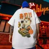 メンズTシャツ寿司ラッキーキャットプリント男性衣服fiカジュアルな半袖ルースルーズ特大のシャツストリートハラジュクトップスティー93rf＃