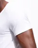 T-shirt à col en V profond pour hommes, coupe basse, col en V large, t-shirt masculin, maillot de corps invisible, modèle Scoop Hem Slim Fit à manches courtes CY200515 005