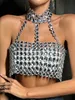 Sexy y2k halter metal sequin corset crop top women Summer luxury beach party tank top see through shiny night club outfits tops240327