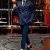 2023 NOWY MĘŻCZYZNA SUTITS BLUE PAITED LAPEL BUSIN Casual Formal Costume Homme Podwójne piersi Slim Fit 2 szt. Set Pants C0d6#