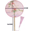 Decoratieve Beeldjes Chinese Japanse Stijl Handventilator Leuke Mini Reizen Draagbare Ronde Vorm Doek Bamboe Handvat Met Kwastje Woondecoratie