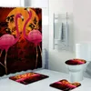 Shower Curtains Flamingo Curtain Set Tropical Plant Green Leafy Non-slip Toilet Mat Home Bathroom Decor