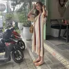 Feestjurken Korobov Lente Trui Jurk met korte mouwen Vintage Hong Kong-stijl Gewaad Contrasterende kleur Streep Gebreide losse lange vestidos