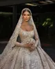 Luxo real véu vestido de baile vestido de casamento miçangas rendas apliques pérola catedral varredura chão vestidos de noiva novia