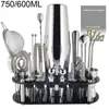 1322Pcs 750ml 600ml Boston Cocktail Shaker Bar Tools Wine Mixer Set Bartender Tool Kit with Holder 240315