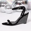 Sandalen Strassstein 187 Design High Heels Frauen speicherte Zehen -Knöchelgurt Keil Einfacher Stil Kleiderschuh Elegantes Büro