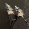 Y2K Silver High Heels Sandals Women Summer 2024 Punk Goth مدببة إصبع القدم حذاء حذاء امرأة معدنية رقيقة من اللباس المضخات سيدات 240326