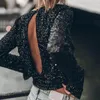 Blouses Femmes Femmes Soft Top Élégant Sequin Embelli Blouse À Manches Longues Pour Une Performance De Club De Fête Élégante Avec Dos Creux