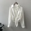 Blouses Femmes Femmes Strappy Casual Lyocell Mince Chemises Lâches Été Printemps Texture Crème Solaire Manches Longues Léger Respirant Revers Tops