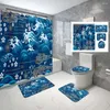 Dusch gardiner landsstil sten tegel vägg mönster gardin set golvmatta toalett vattentätt badrum kreativ d