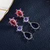 Boucles d'oreilles pendantes EYER à la mode bleu CZ Zircon cristal pendentif multicolore longue pour les femmes de mariage bijoux de mariée Femme cadeau