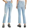 Jeans pour femmes IOO 2024 printemps et été taille haute bleu clair effiloché bord ample micro évasé neuf points