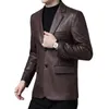 2021 Nouveaux hommes Vestes en cuir 2 fesses formelles Dr Costumes Fi Man Blazers Noir Marron Solide Moto Manteau Veste en daim Mâle V37i #