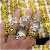 Band Rings New Top 50Pcs Retro Skl Skeleton Gothic Alloy Wholesale Punk Style For Mens Drop Delivery Jewelry Ring Ot0Nz