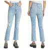 Jeans pour femmes IOO 2024 printemps et été taille haute bleu clair effiloché bord ample micro évasé neuf points